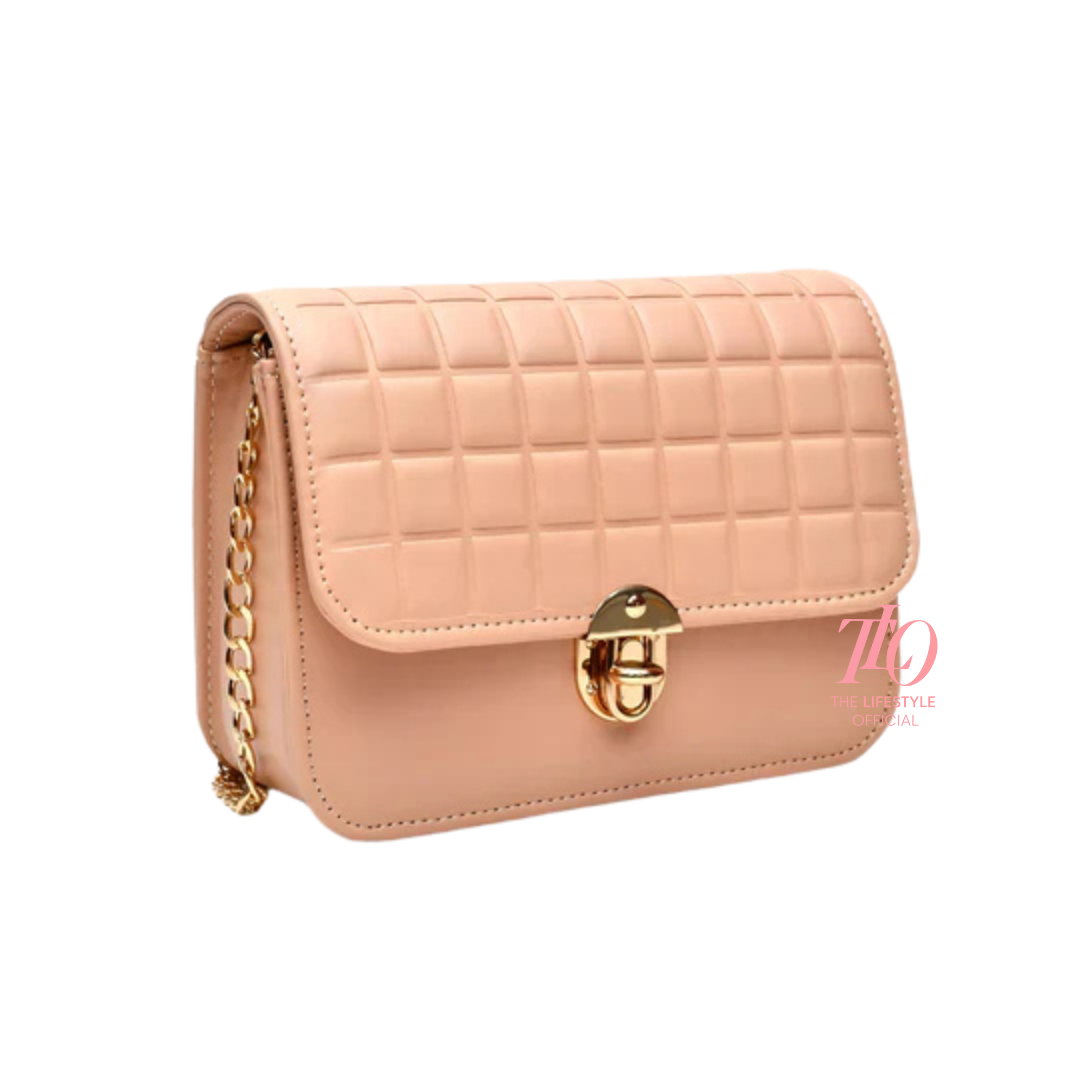 Modern Grid Peach Purse