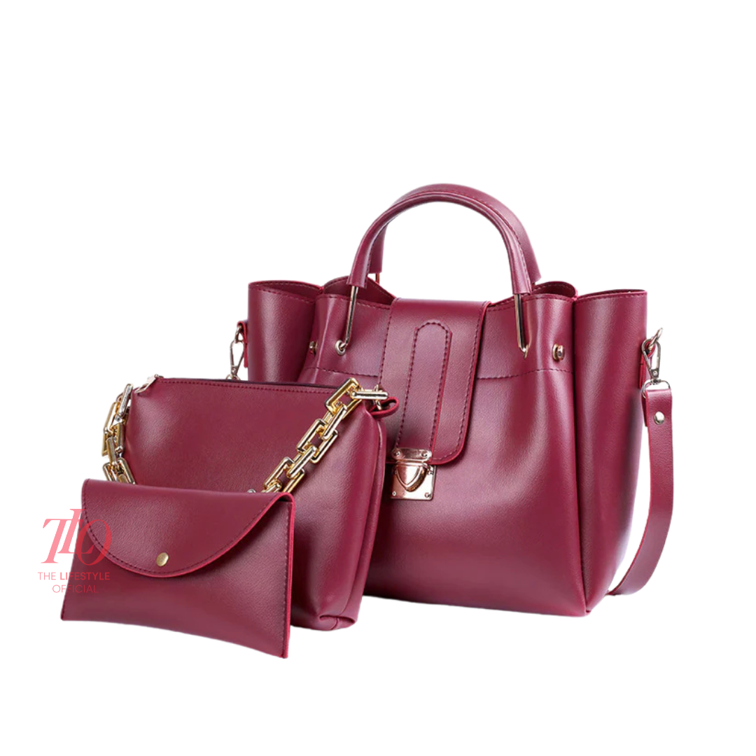 Luxury Maroon 3 Pcs Handbag