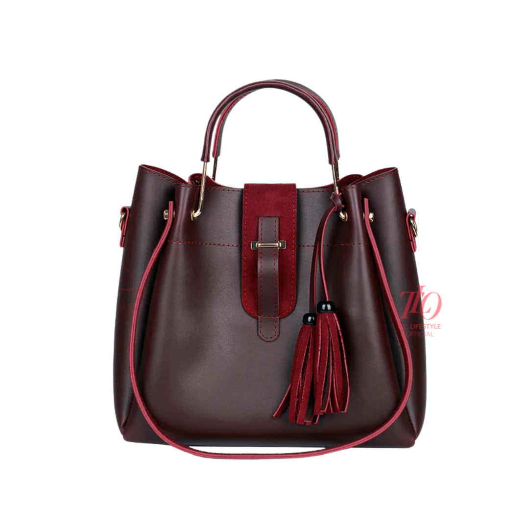Elegance Trio Maroon Handbag