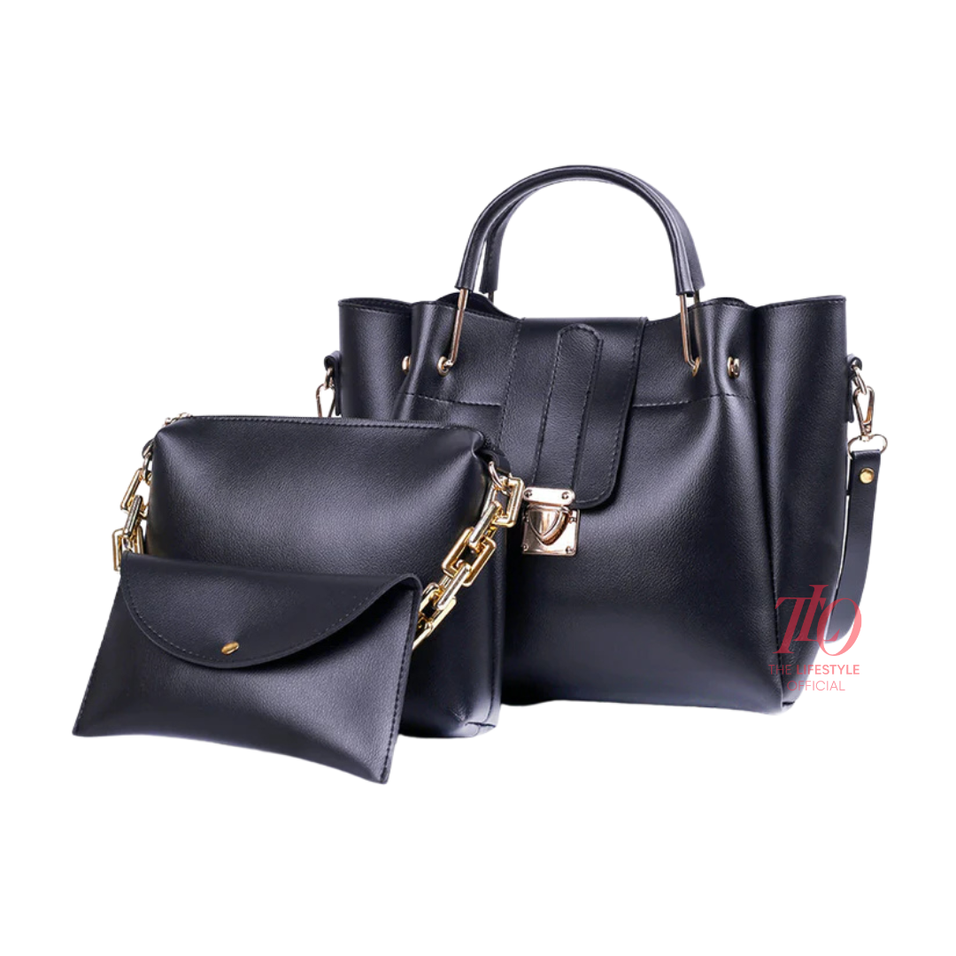 Luxury Black 3 Pcs Handbag
