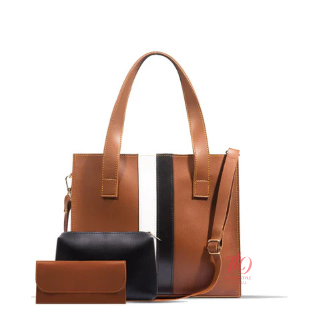 Allure 3 Pcs Brown Tote Bag