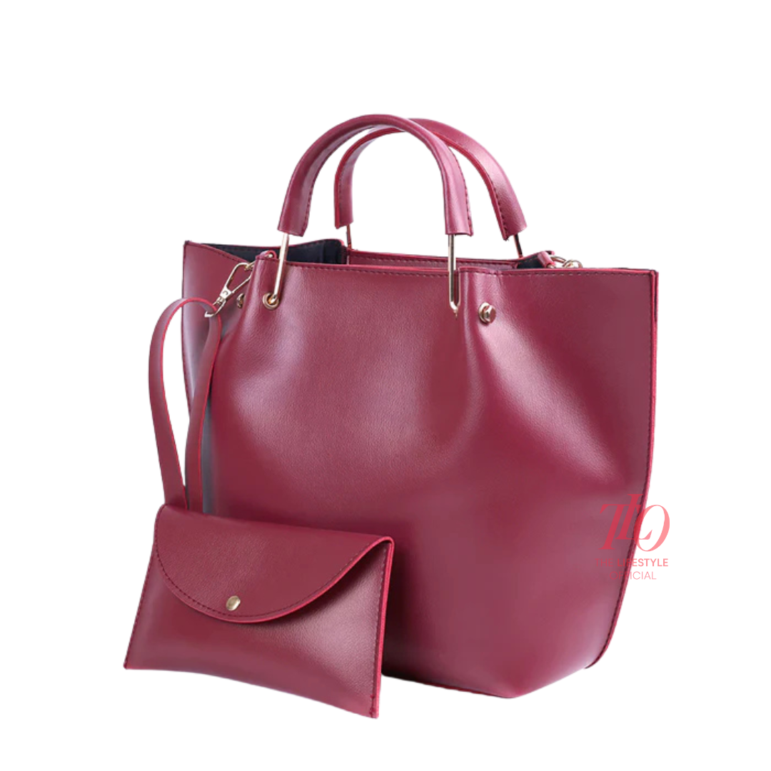 Iconic Maroon 2 Pcs Handbag
