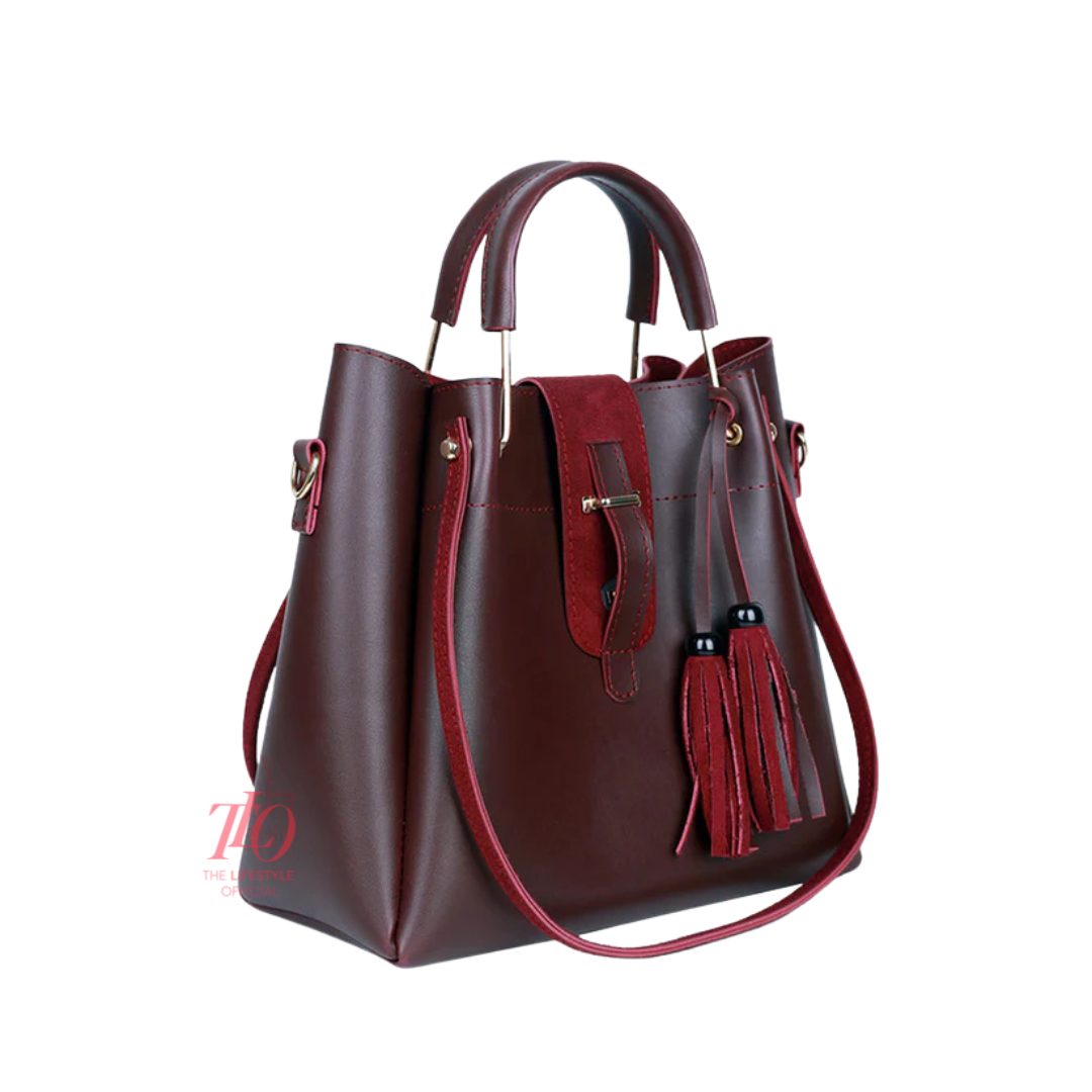 Elegance Trio Maroon Handbag