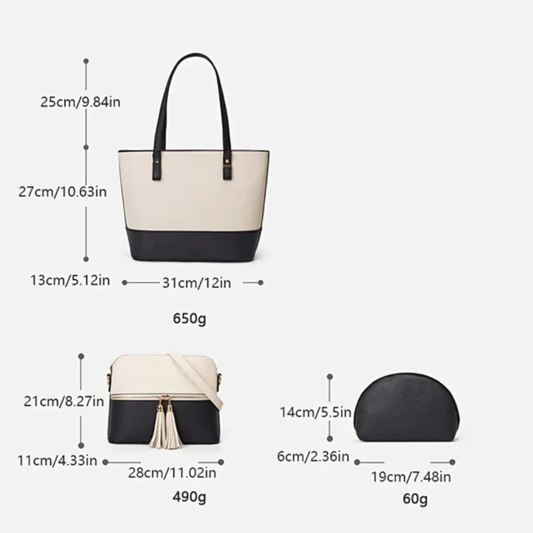 Charm White and Brown 3 Piece Handbag