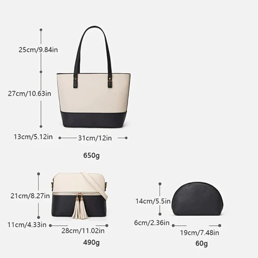 Charm White and Pink 3 Piece Handbag