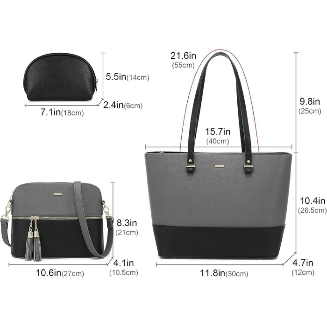 Charm Grey and Black 3 Piece Handbag