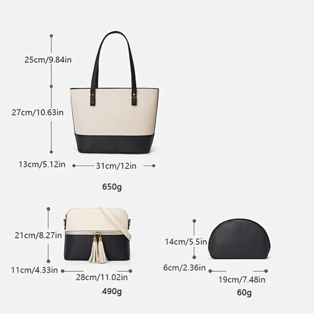 Charm Maroon and Black 3 Piece Handbag