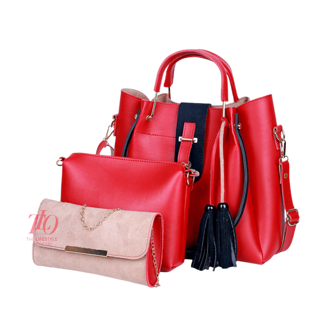 Elegance Trio Red Handbag