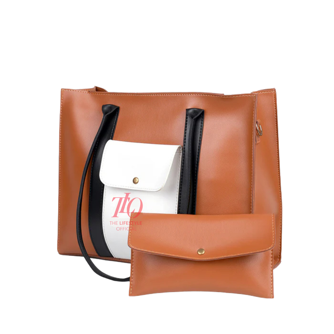 Versatile 3 Pcs Brown and White Shoulder Bag
