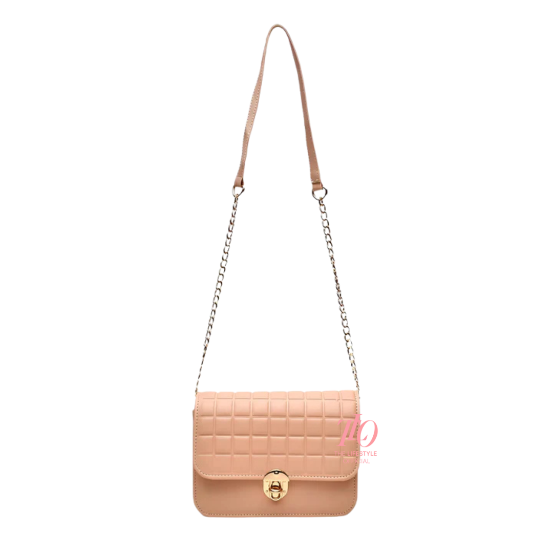 Modern Grid Peach Purse