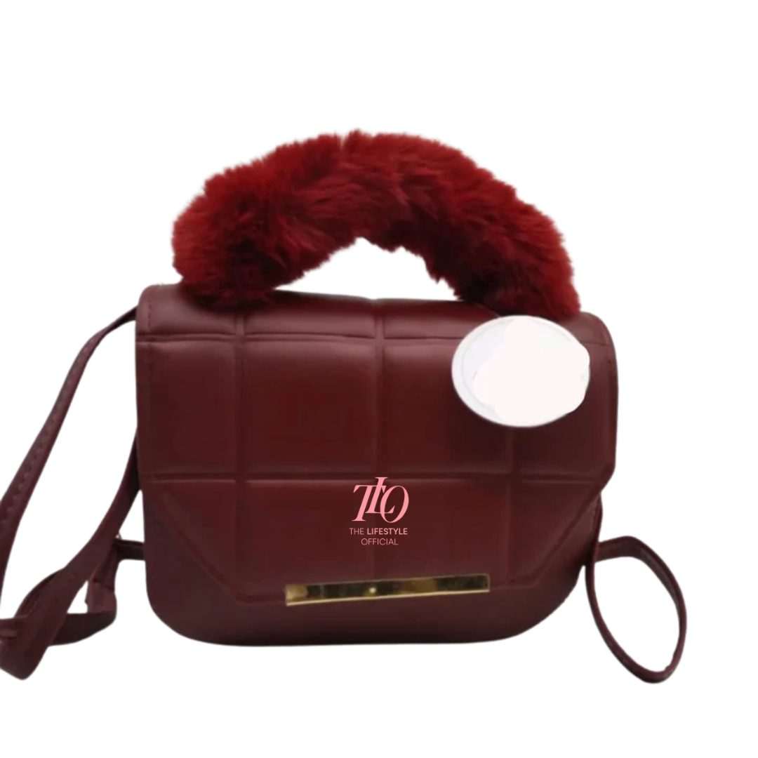 Fur Handle Grey Crossbody
