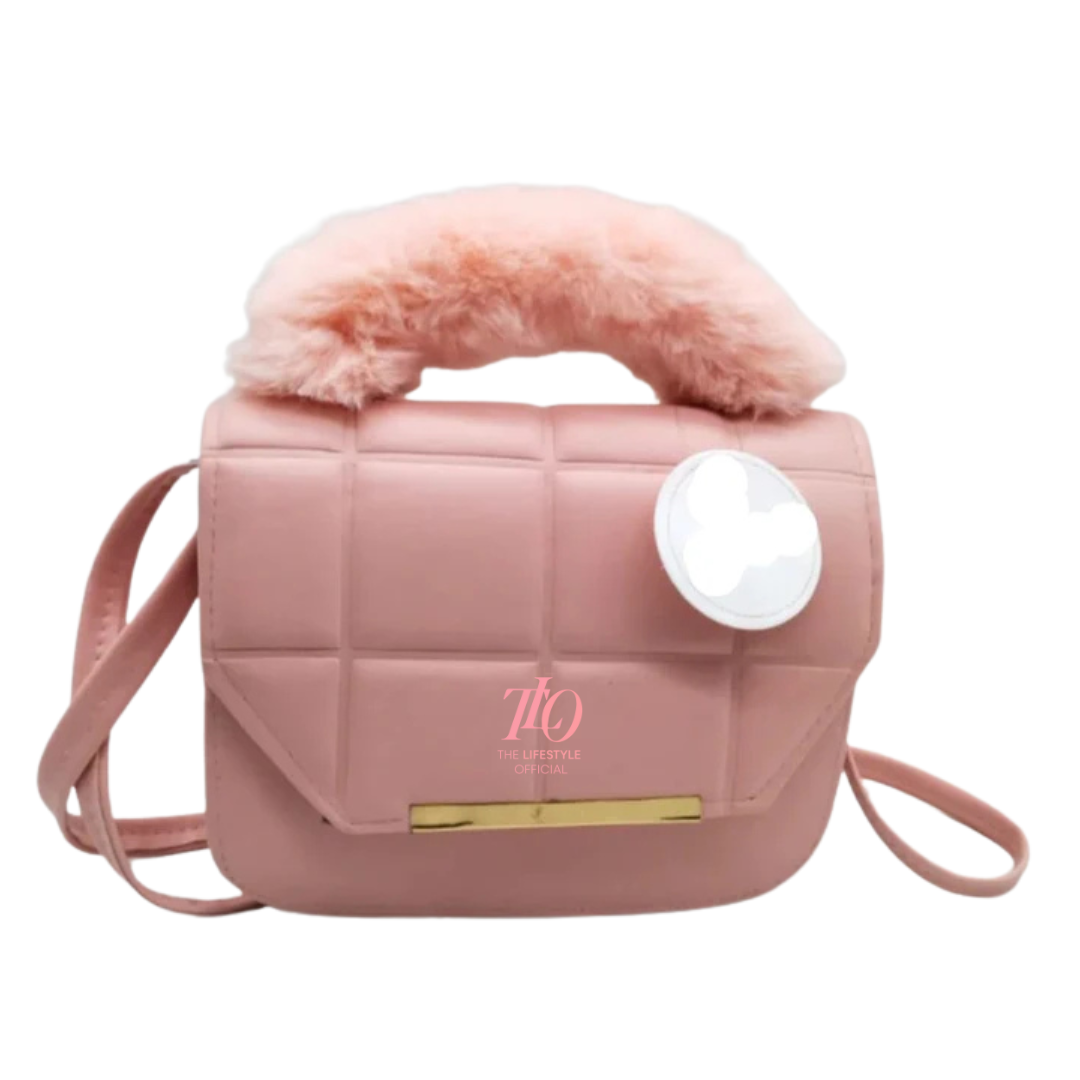 Fur Handle Grey Crossbody