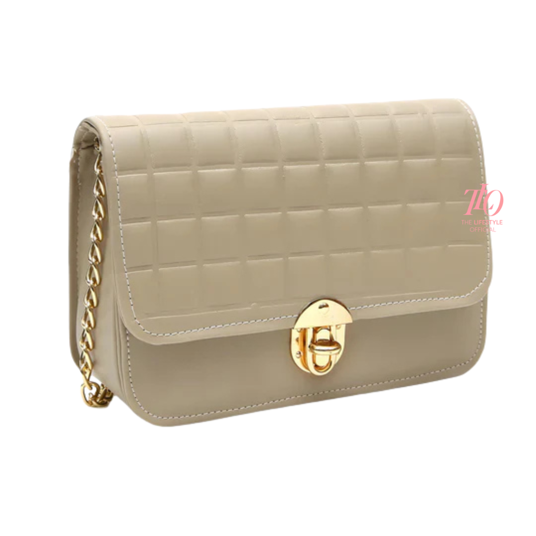 Modern Grid Beige Purse