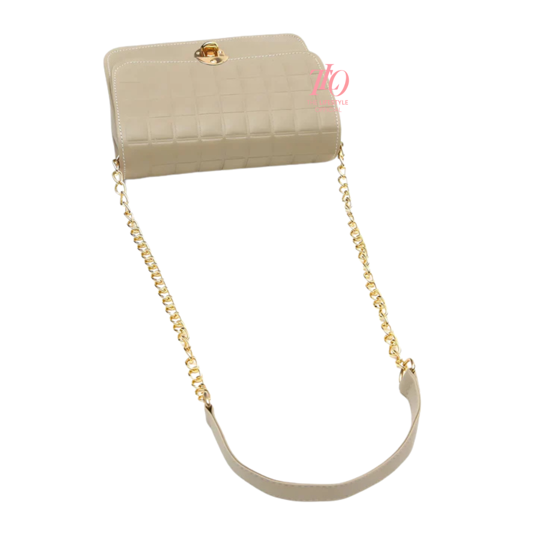 Modern Grid Beige Purse