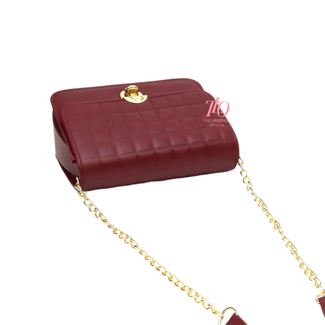 Modern Grid Maroon Purse
