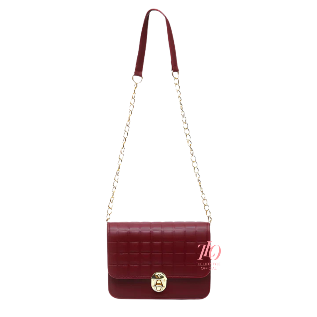 Modern Grid Maroon Purse