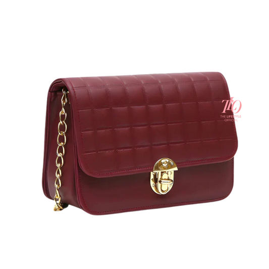 Modern Grid Maroon Purse